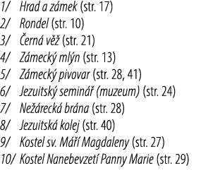 1/ Hrad a z mek (str. 17) 2/ Rondel (str. 10) 3/ ern  v   (str. 21) 4/ Z meck  ml n (str. 13) 5/ Z meck  pivovar (st...
