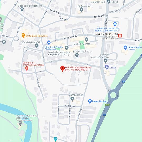 Hvězdárna a planetárium J. Hradec, zdroj: Google Maps